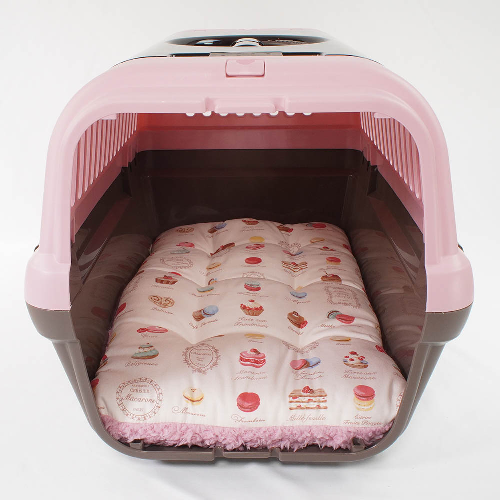 縁無しクッションベッド/クレートクッション マカロンハニーピンクファー Mサイズ