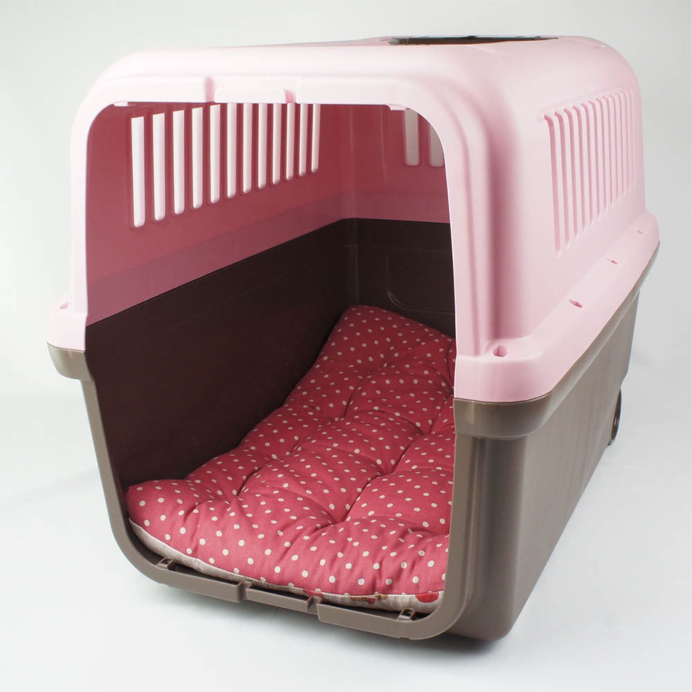 縁無しクッションベッド/クレートクッション マカロンピンクドット Ｌサイズ