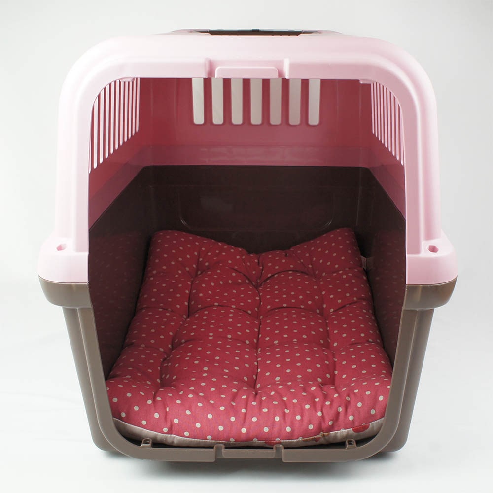 縁無しクッションベッド/クレートクッション マカロンピンクドット Ｌサイズ