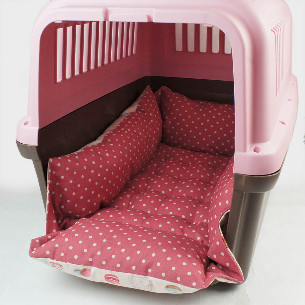 ペットが喜ぶ キャリークッションベッド/クレートクッション マカロンピンクドット Ｌサイズ