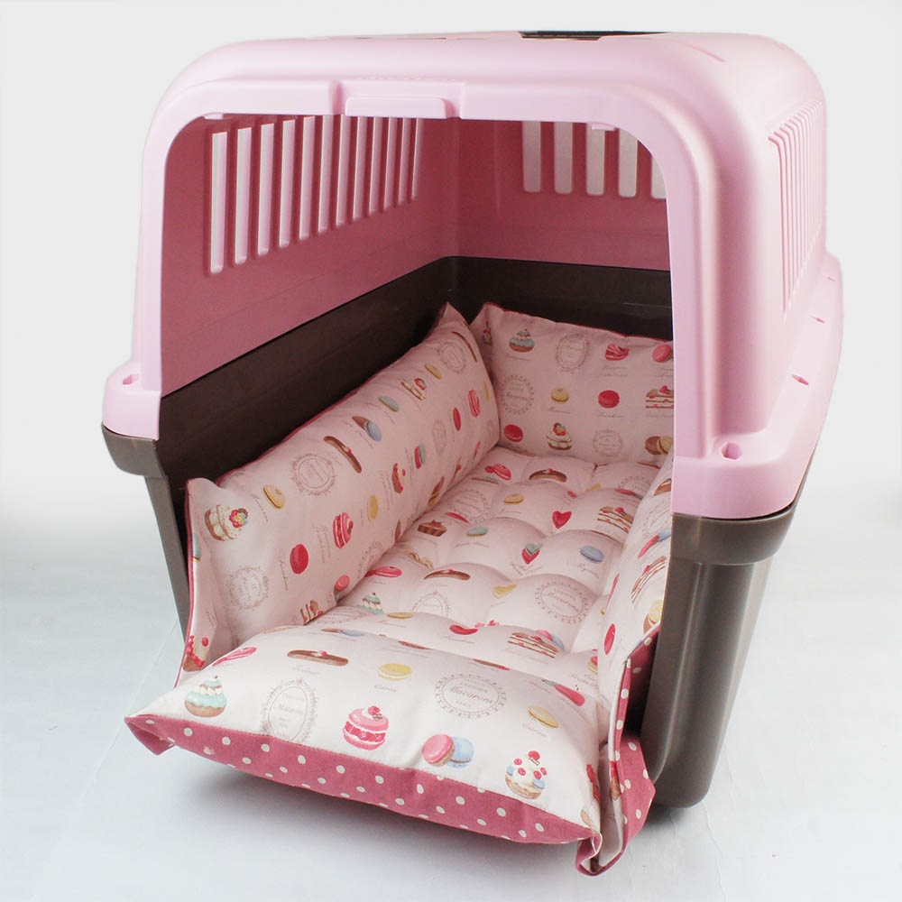 ペットが喜ぶ キャリークッションベッド/クレートクッション マカロンピンクドット Ｌサイズ