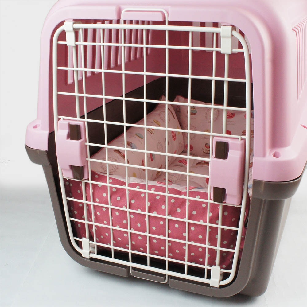 ペットが喜ぶ キャリークッションベッド/クレートクッション マカロンピンクドット Ｌサイズ