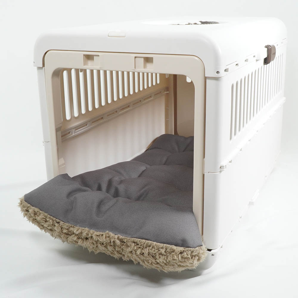 あごのせ縁無しクッション/クレートクッション 丈夫な9.5号帆布 チャコールグレーファー Mサイズ