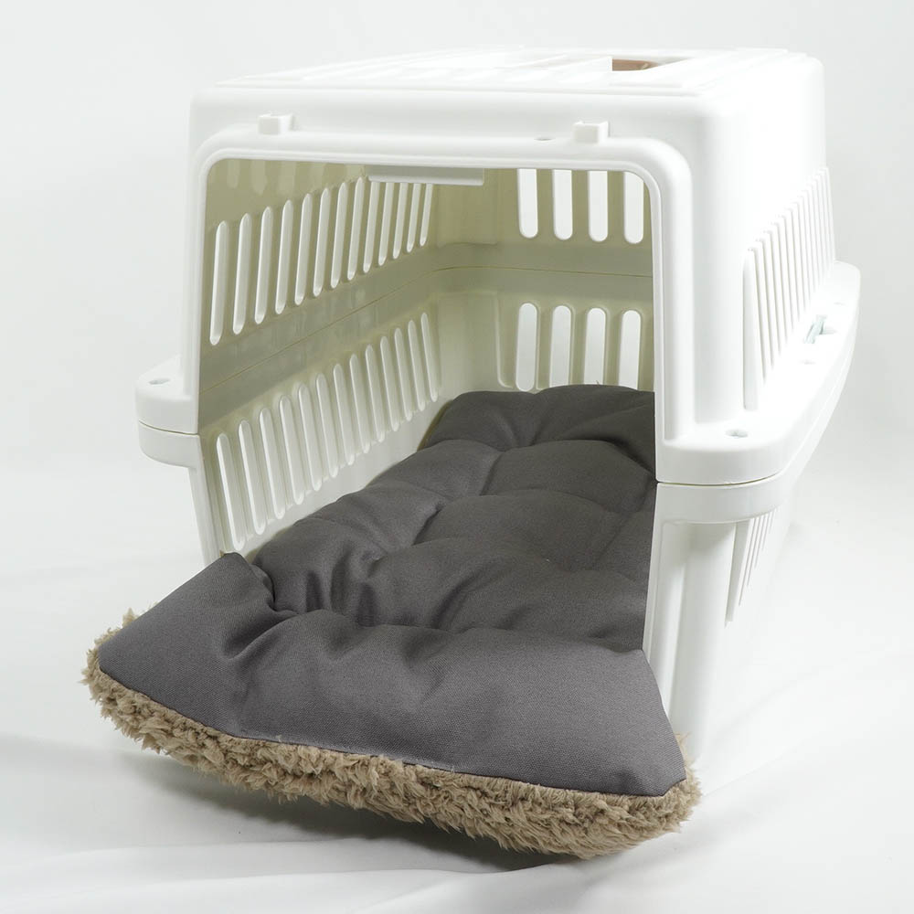 あごのせ縁無しクッション/クレートクッション 丈夫な9.5号帆布 チャコールグレーファー Mサイズ