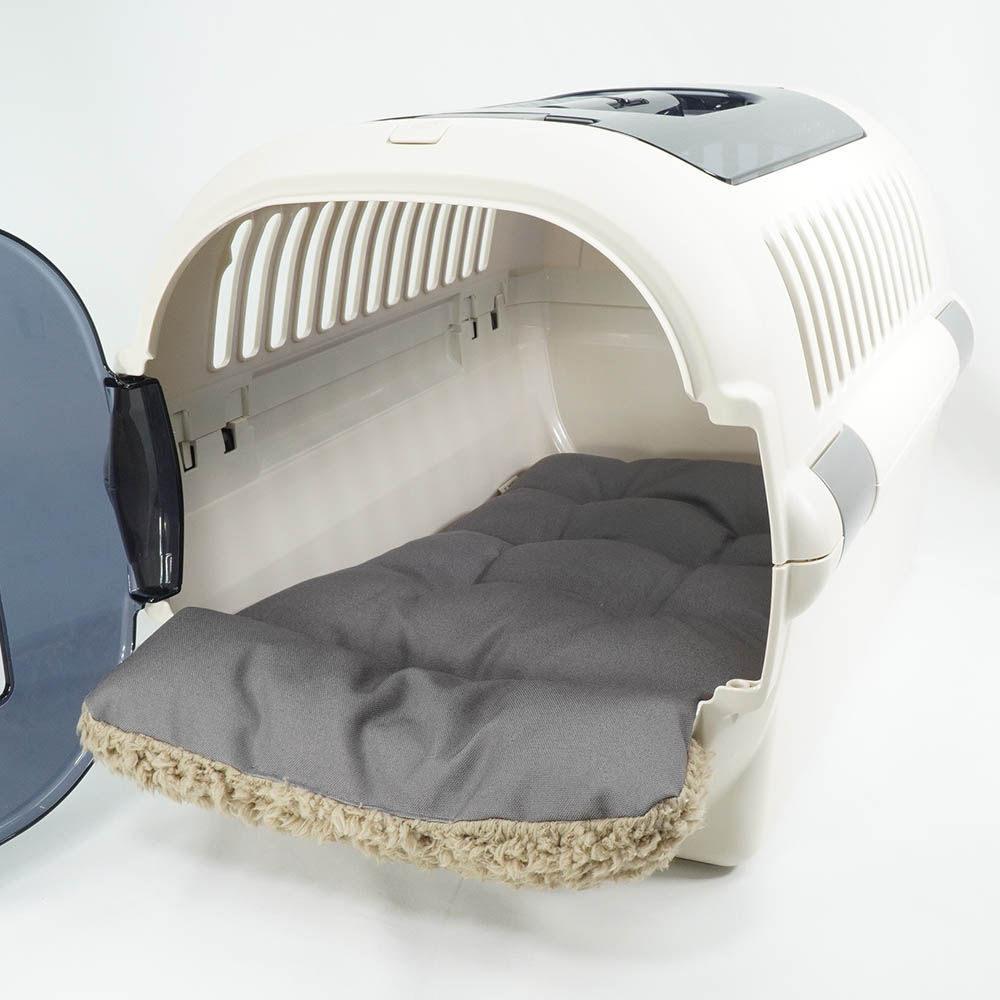 あごのせ縁無しクッション/クレートクッション 丈夫な9.5号帆布 チャコールグレーファー Mサイズ