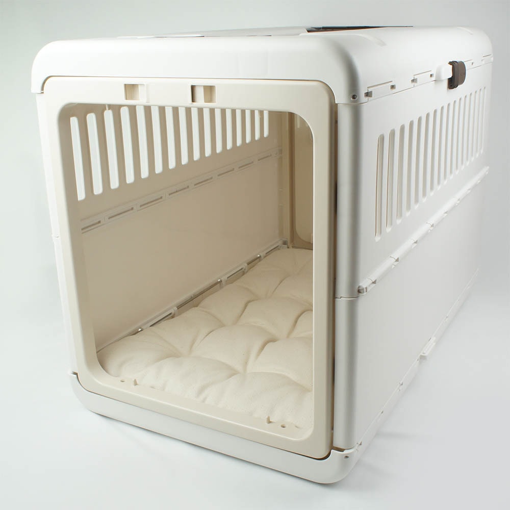 縁無しクッションベッド/クレートクッション カミカミ大好きちゃん用 8号帆布生地 生成 Lサイズ