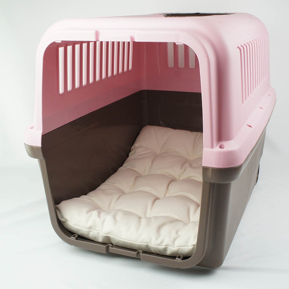 縁無しクッションベッド/クレートクッション カミカミ大好きちゃん用 8号帆布生地 生成 Lサイズ