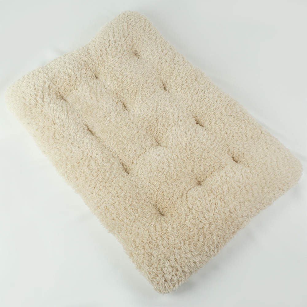 縁無しクッションベッド/クレートクッション カミカミ大好きちゃん用 ８号帆布生地 生成ファー Ｌサイズ