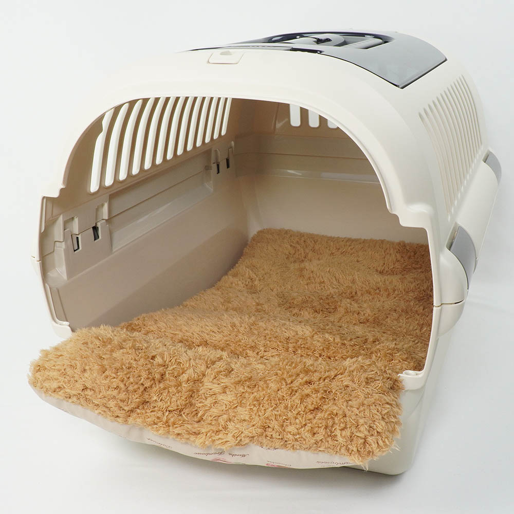 あごのせ縁無しクッション/クレートクッション マカロンベージュファーキャメル Mサイズ