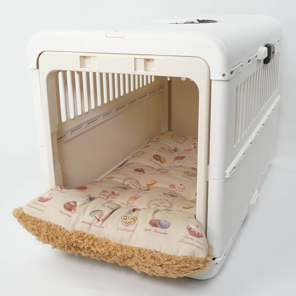 あごのせ縁無しクッション/クレートクッション マカロンベージュファーキャメル Mサイズ