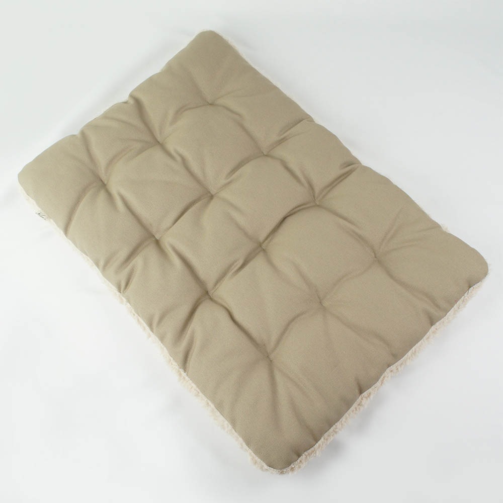 縁無しクッションベッド/クレートクッション カミカミ大好きちゃん用 8号帆布生地 モカファー Lサイズ