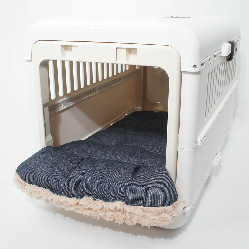 あごのせ縁無しクッション/クレートクッション 10オンスデニムネイビーファー Sサイズ