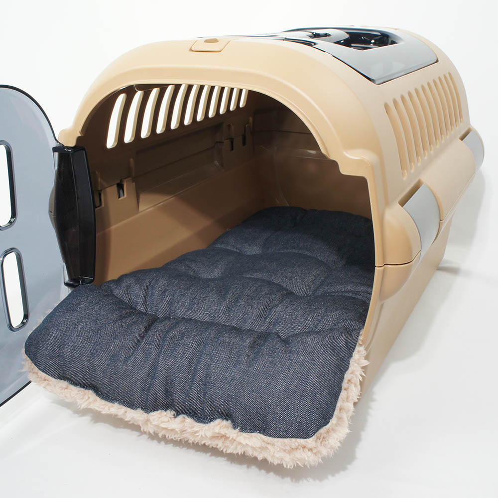 あごのせ縁無しクッション/クレートクッション 10オンスデニムネイビーファー Sサイズ