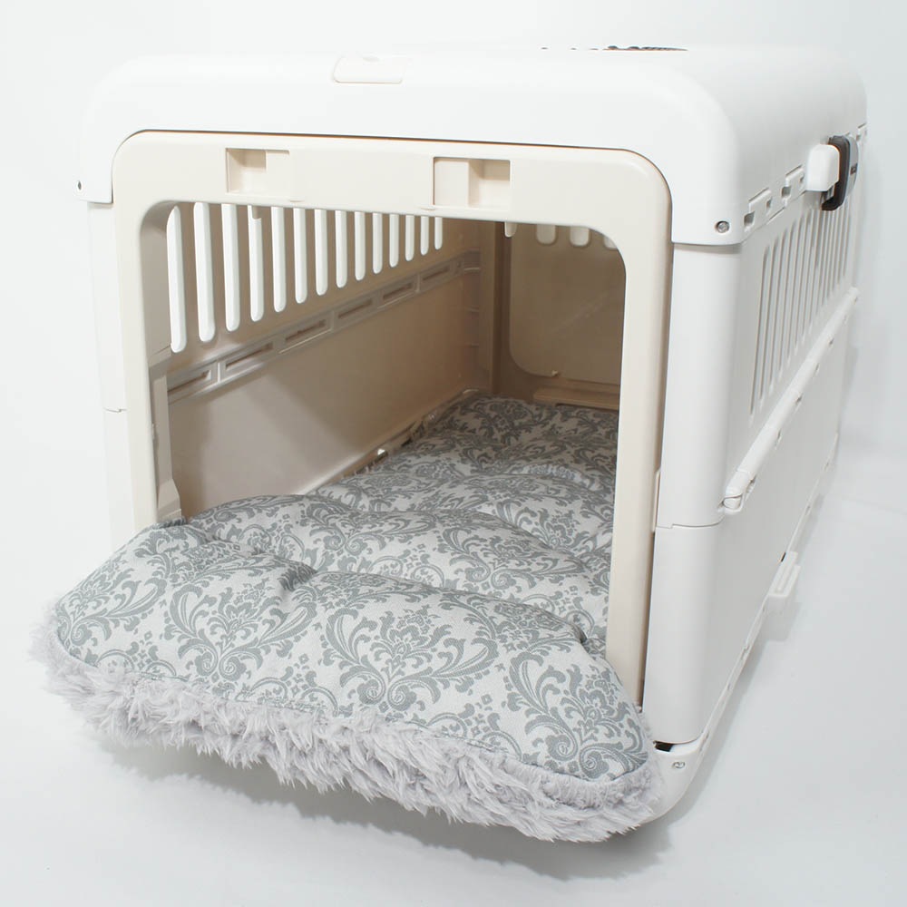 あごのせ縁無しクッション/クレートクッション ダマスク グレーファー Sサイズ