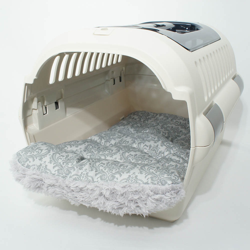 あごのせ縁無しクッション/クレートクッション ダマスク グレーファー Sサイズ