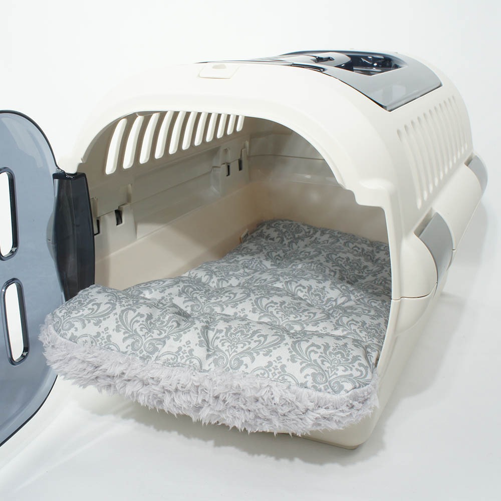 あごのせ縁無しクッション/クレートクッション ダマスク グレーファー Sサイズ