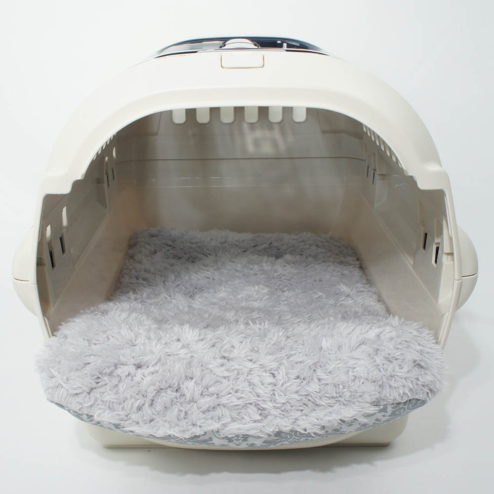 あごのせ縁無しクッション/クレートクッション ダマスク グレーファー Sサイズ