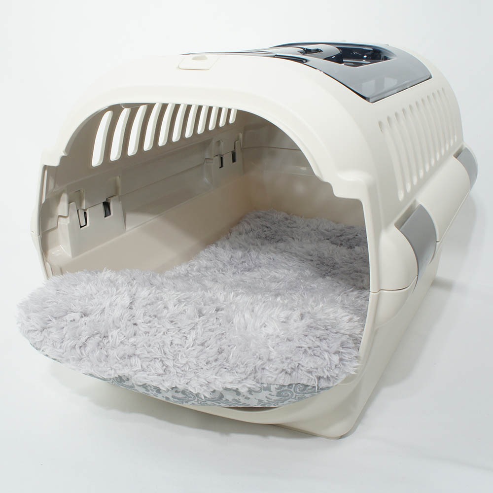 あごのせ縁無しクッション/クレートクッション ダマスク グレーファー Sサイズ