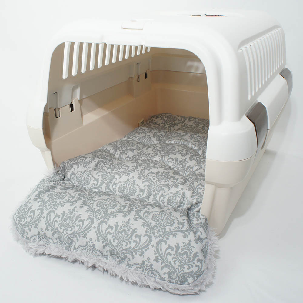 あごのせ縁無しクッション/クレートクッション ダマスク グレーファー Sサイズ