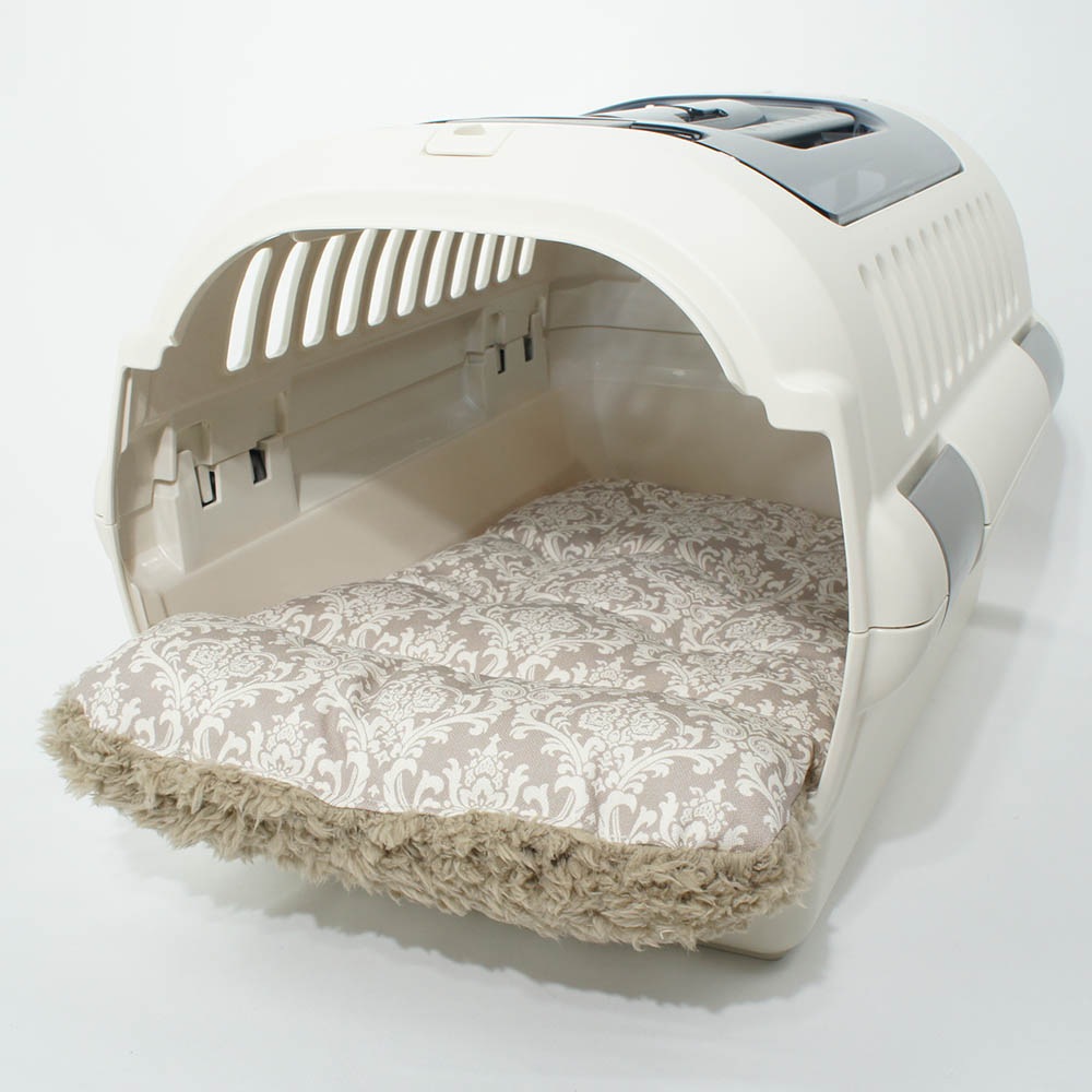 あごのせ縁無しクッション/クレートクッション ダマスク ベージュファー Sサイズ