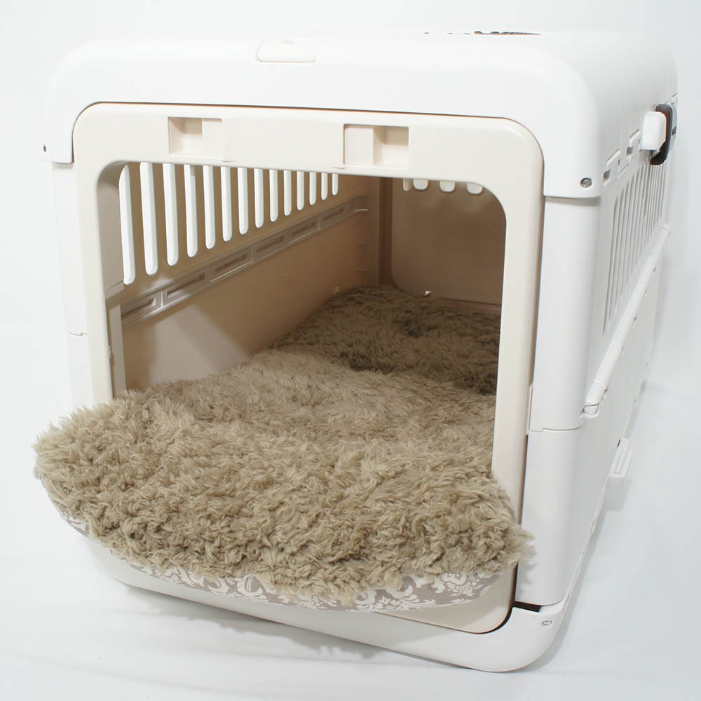 あごのせ縁無しクッション/クレートクッション ダマスク ベージュファー Sサイズ