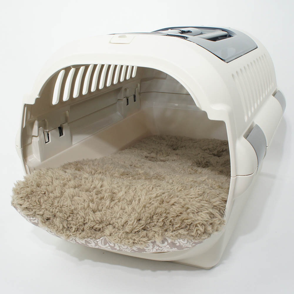 あごのせ縁無しクッション/クレートクッション ダマスク ベージュファー Sサイズ