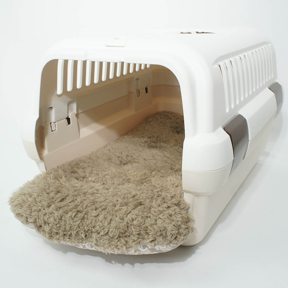 あごのせ縁無しクッション/クレートクッション ダマスク ベージュファー Sサイズ