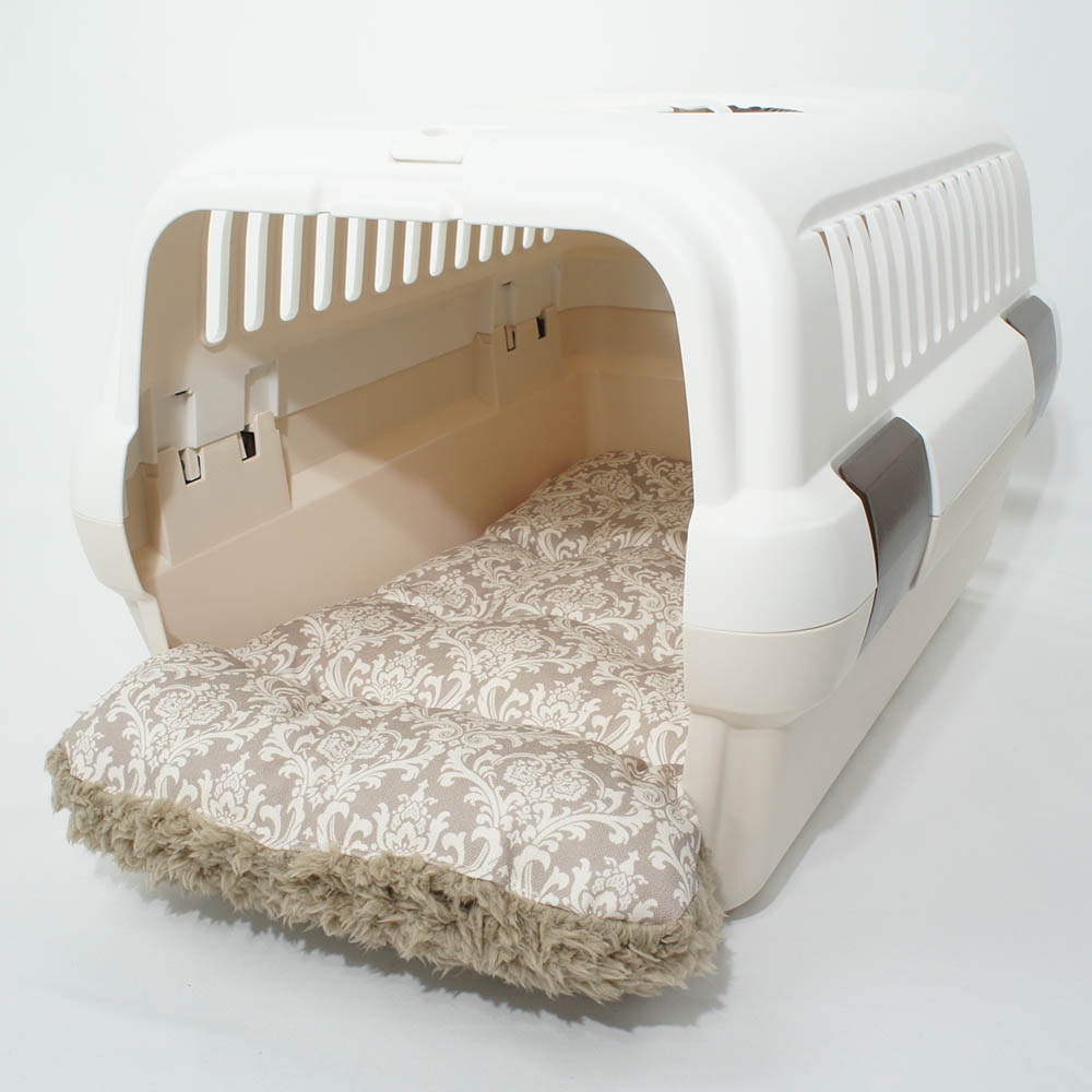 あごのせ縁無しクッション/クレートクッション ダマスク ベージュファー Sサイズ