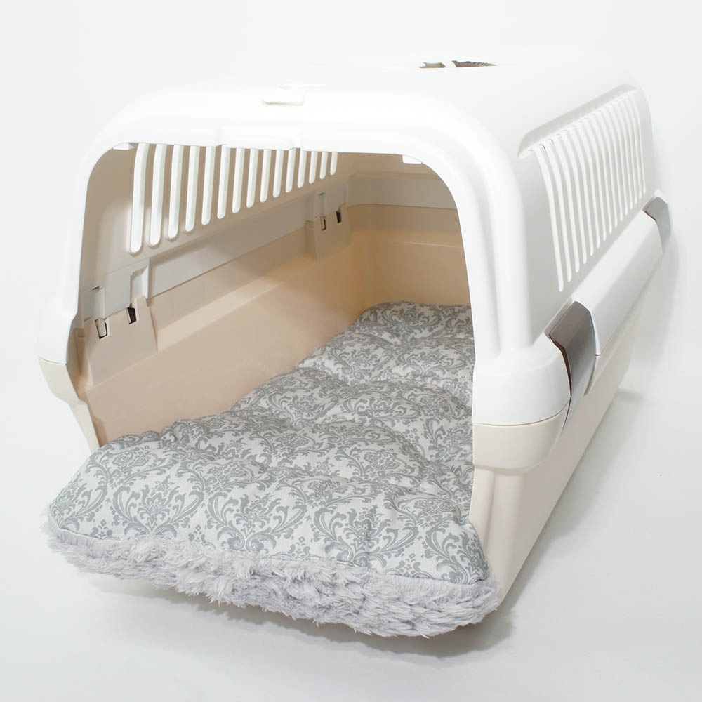 あごのせ縁無しクッション/クレートクッション ダマスク グレーファー Mサイズ