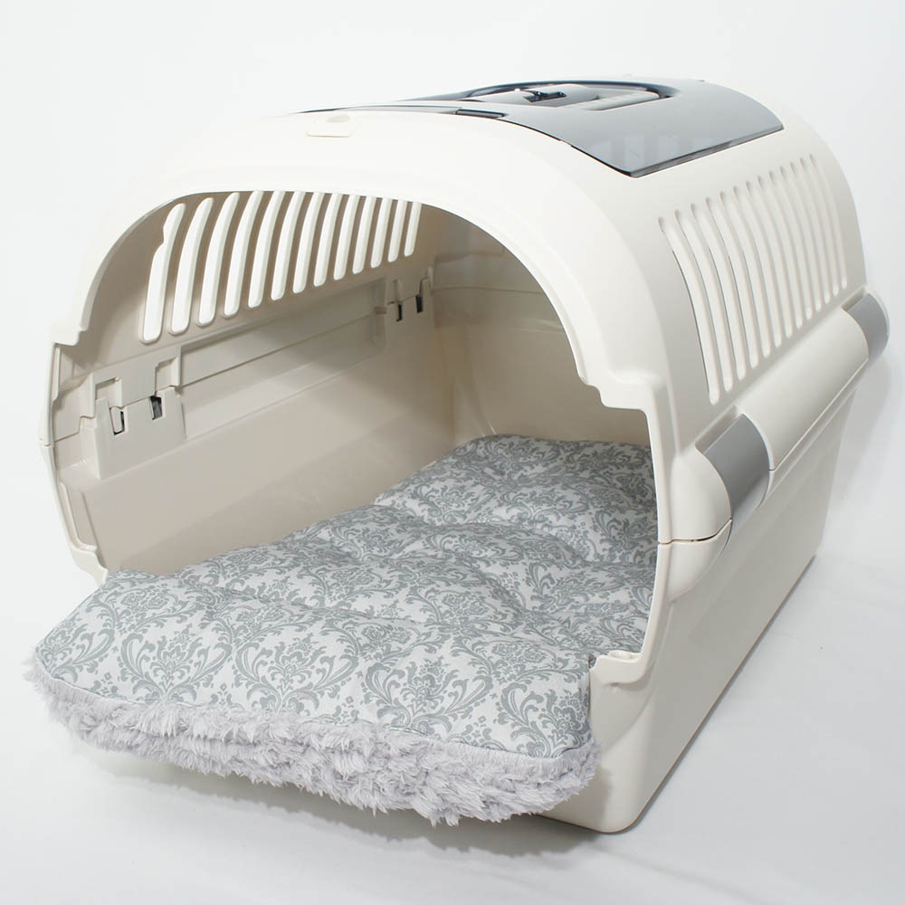 あごのせ縁無しクッション/クレートクッション ダマスク グレーファー Mサイズ