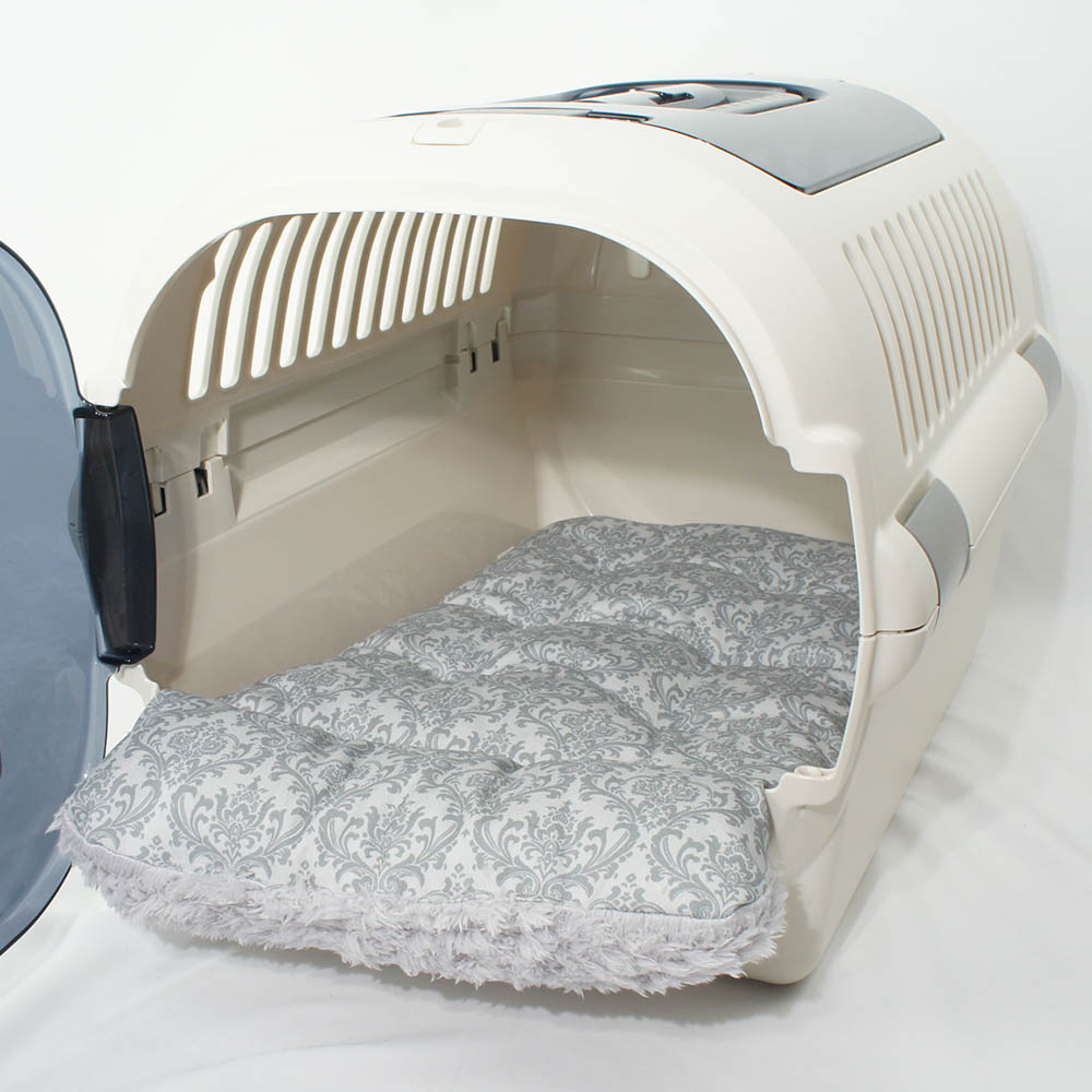 あごのせ縁無しクッション/クレートクッション ダマスク グレーファー Mサイズ