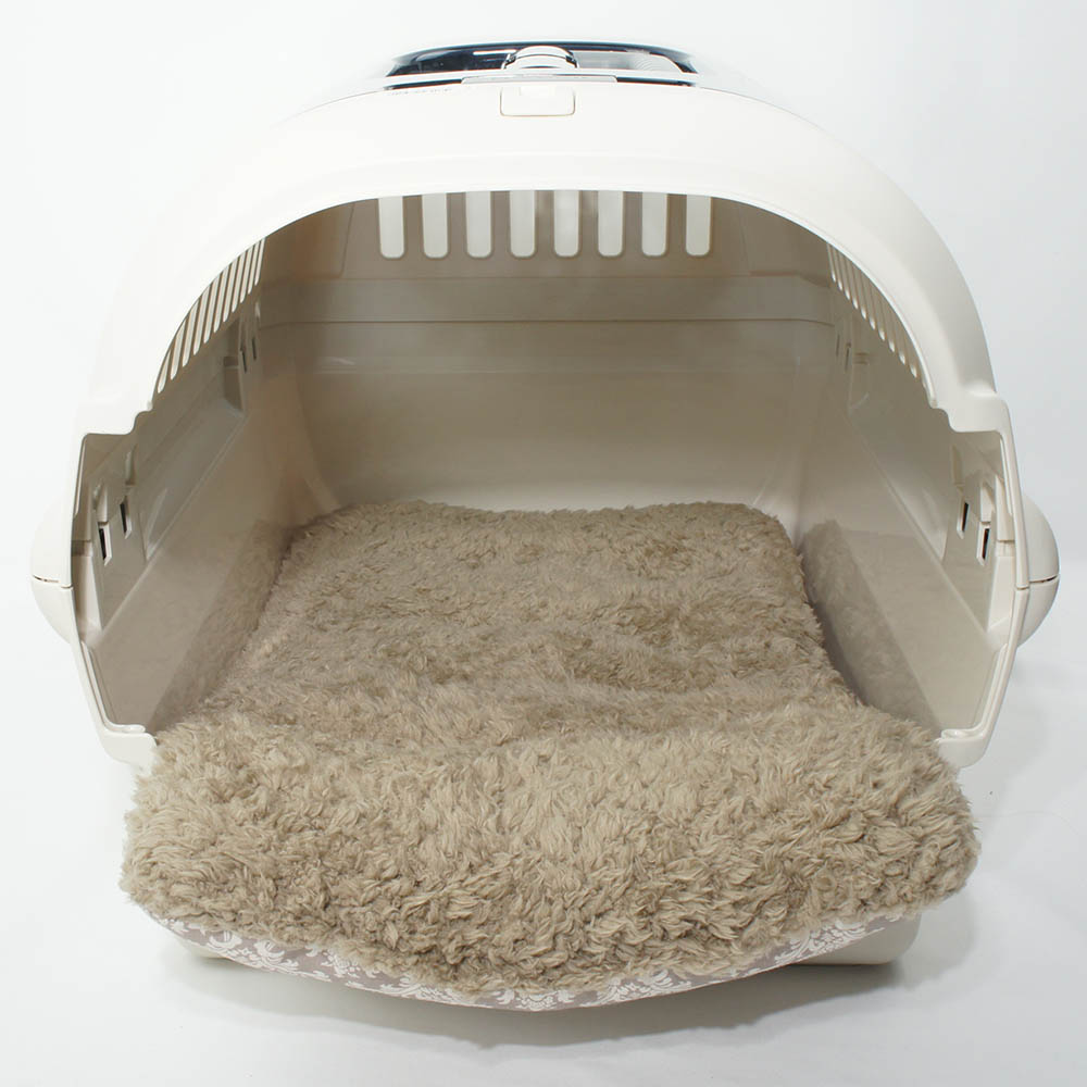 あごのせ縁無しクッション/クレートクッション ダマスク ベージュファー Mサイズ