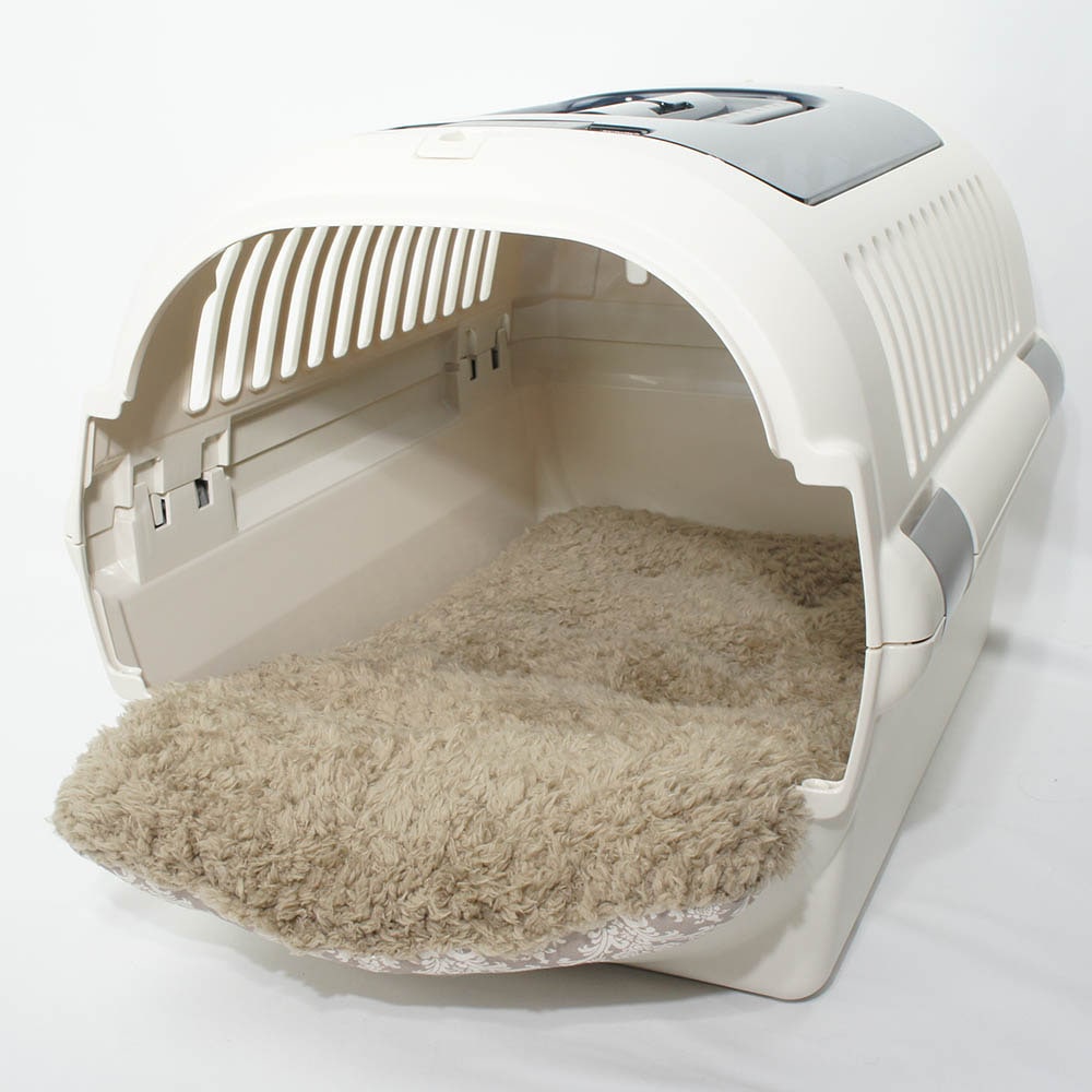 あごのせ縁無しクッション/クレートクッション ダマスク ベージュファー Mサイズ