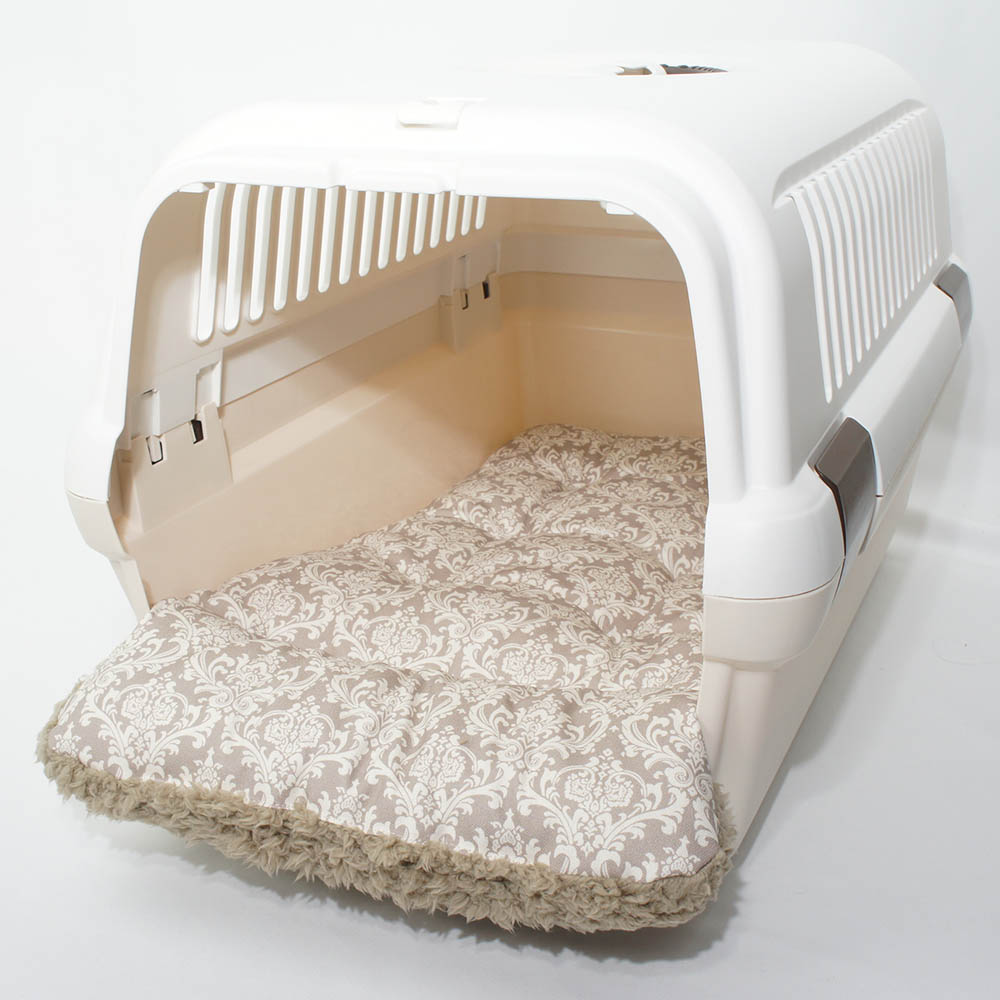 あごのせ縁無しクッション/クレートクッション ダマスク ベージュファー Mサイズ