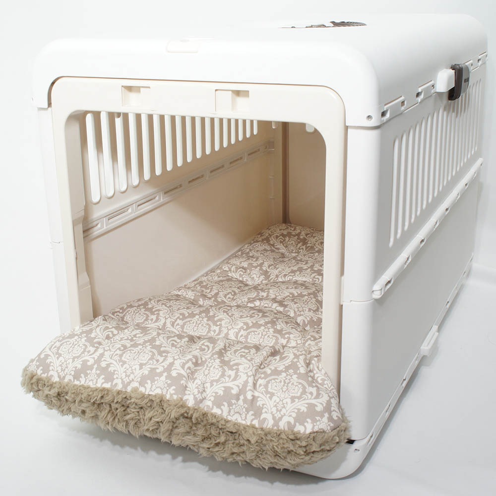 あごのせ縁無しクッション/クレートクッション ダマスク ベージュファー Mサイズ