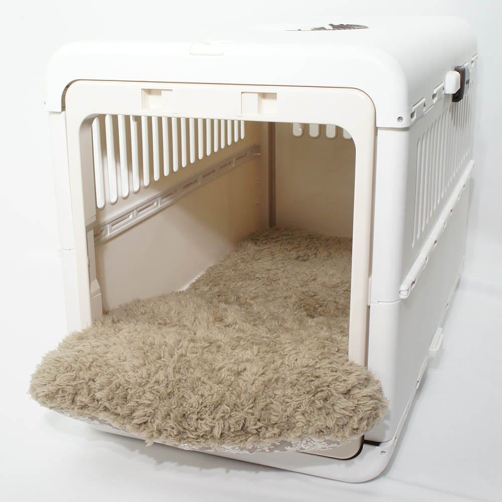 あごのせ縁無しクッション/クレートクッション ダマスク ベージュファー Mサイズ