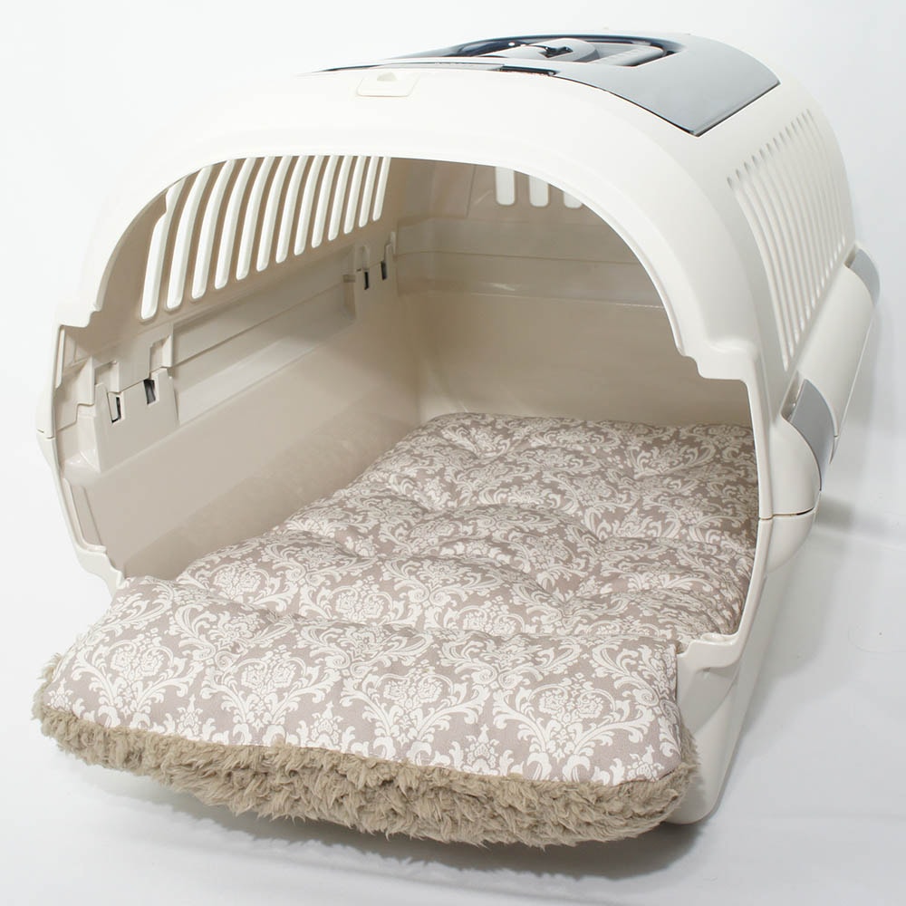 あごのせ縁無しクッション/クレートクッション ダマスク ベージュファー Mサイズ