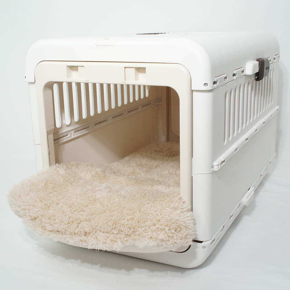 あごのせ縁無しクッション/クレートクッション カミカミ大好きちゃん用 ８号帆布生地 生成ファー Sサイズ