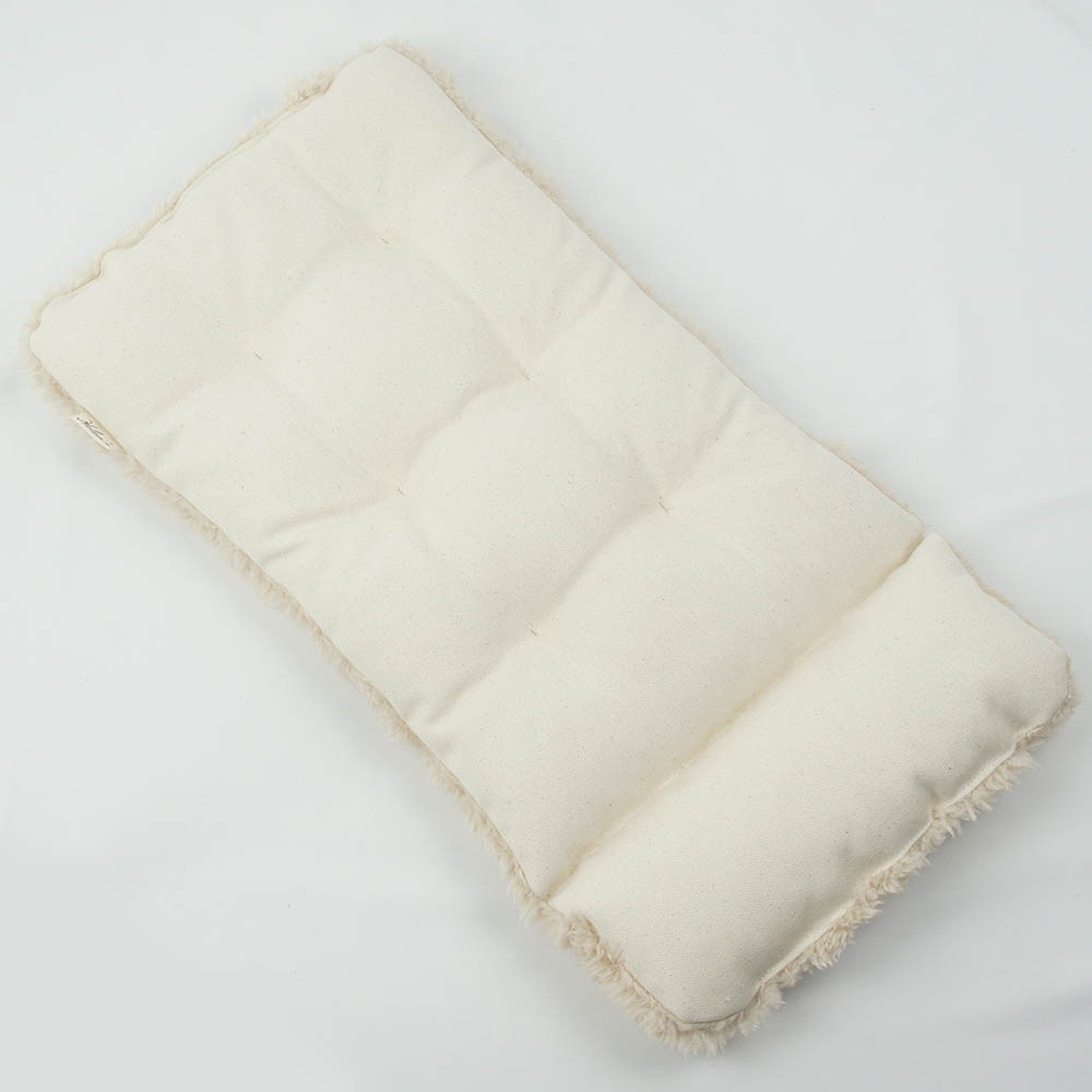 あごのせ縁無しクッション/クレートクッション カミカミ大好きちゃん用 ８号帆布生地 生成ファー Sサイズ