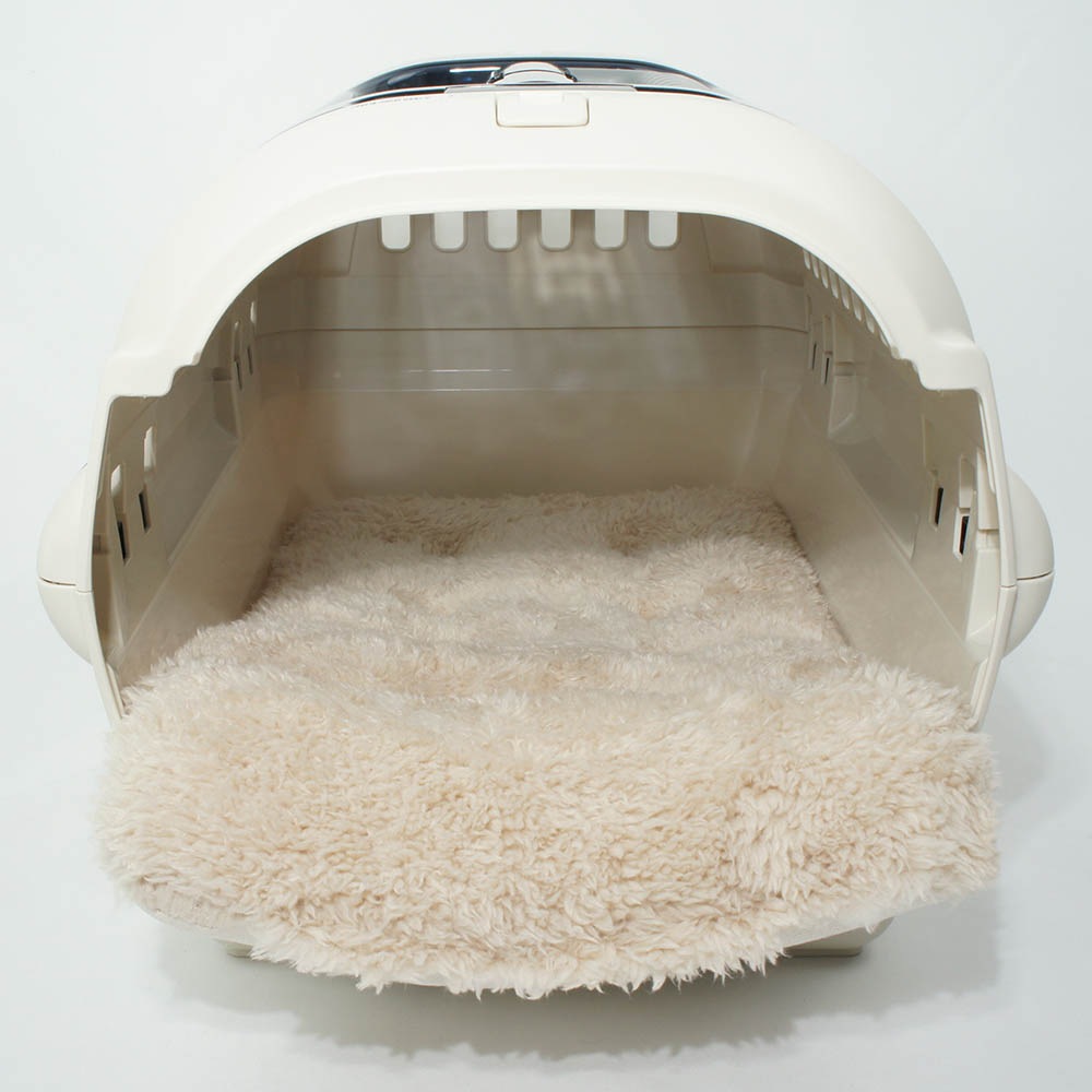 あごのせ縁無しクッション/クレートクッション カミカミ大好きちゃん用 ８号帆布生地 生成ファー Sサイズ