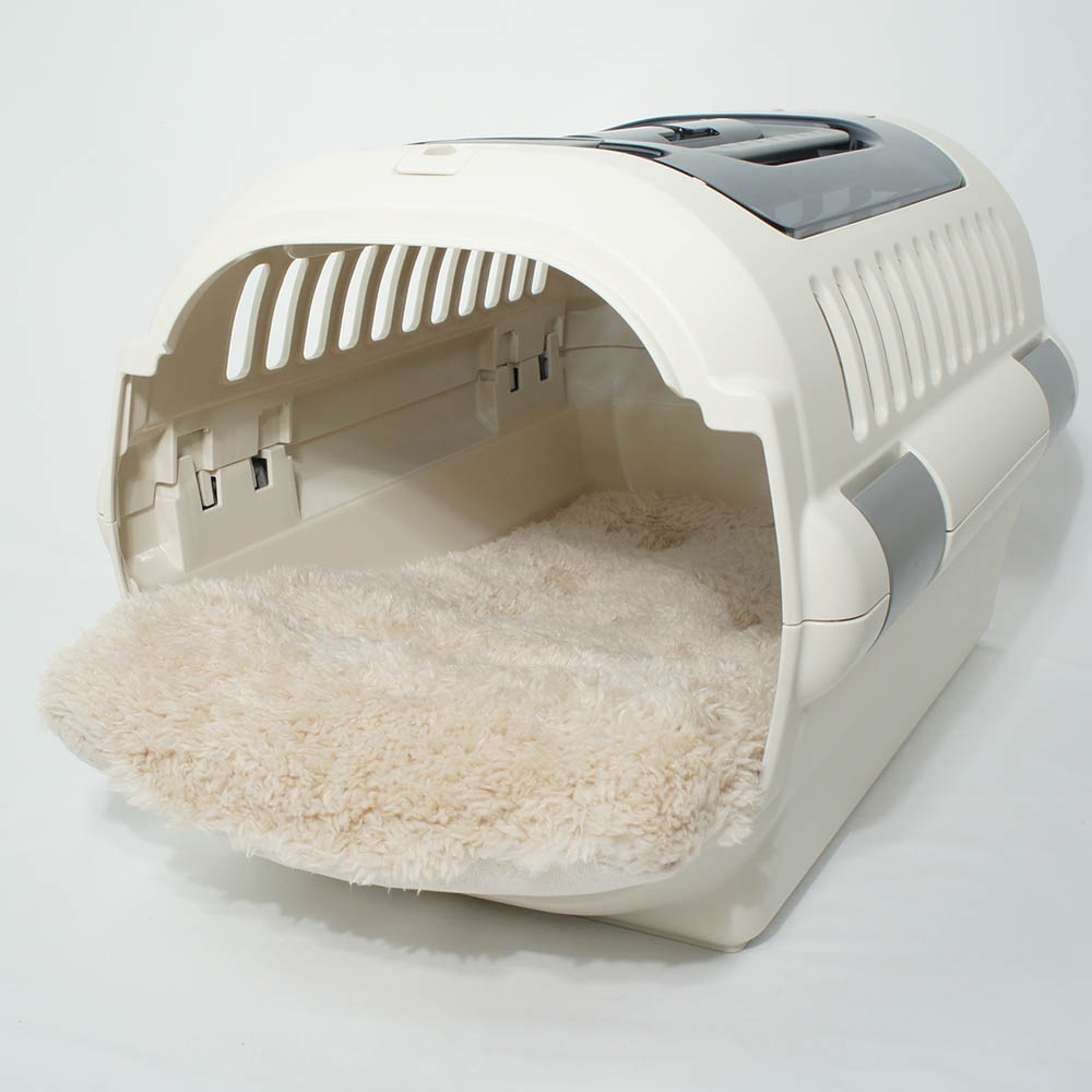 あごのせ縁無しクッション/クレートクッション カミカミ大好きちゃん用 ８号帆布生地 生成ファー Sサイズ