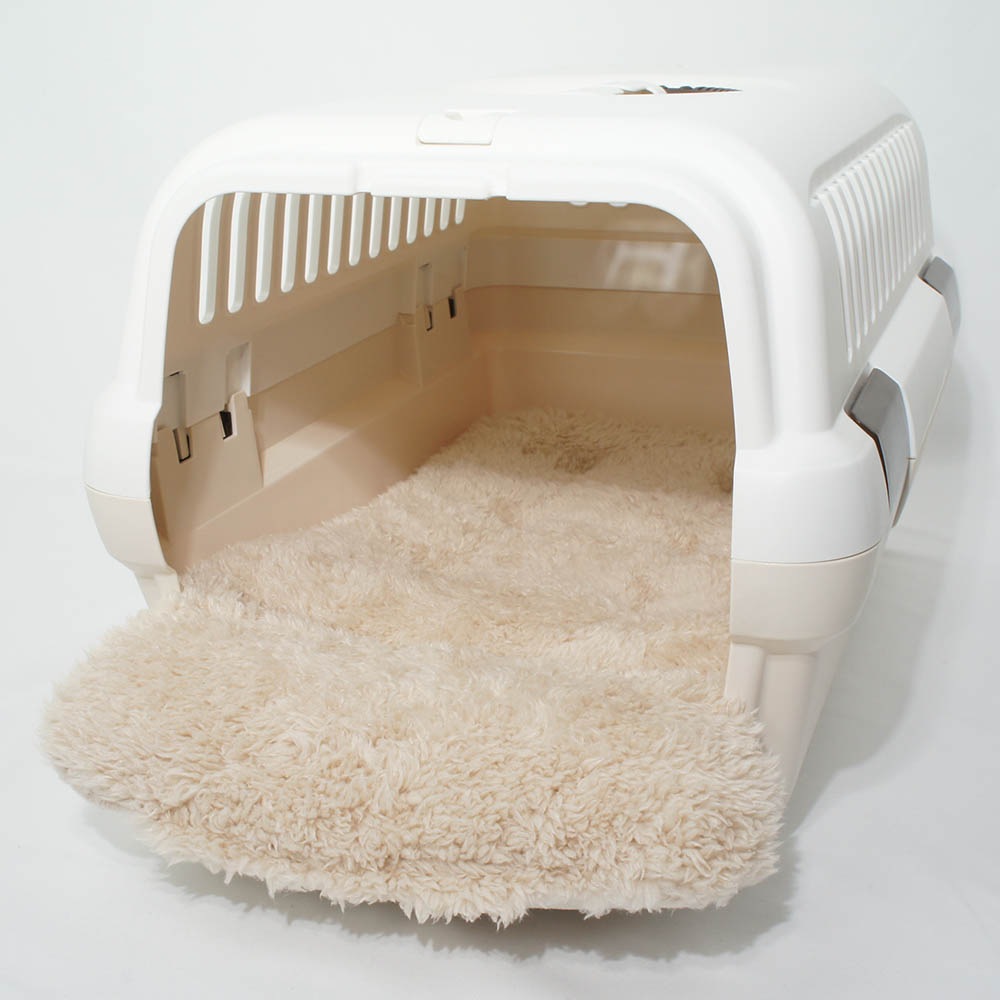 あごのせ縁無しクッション/クレートクッション カミカミ大好きちゃん用 ８号帆布生地 生成ファー Sサイズ