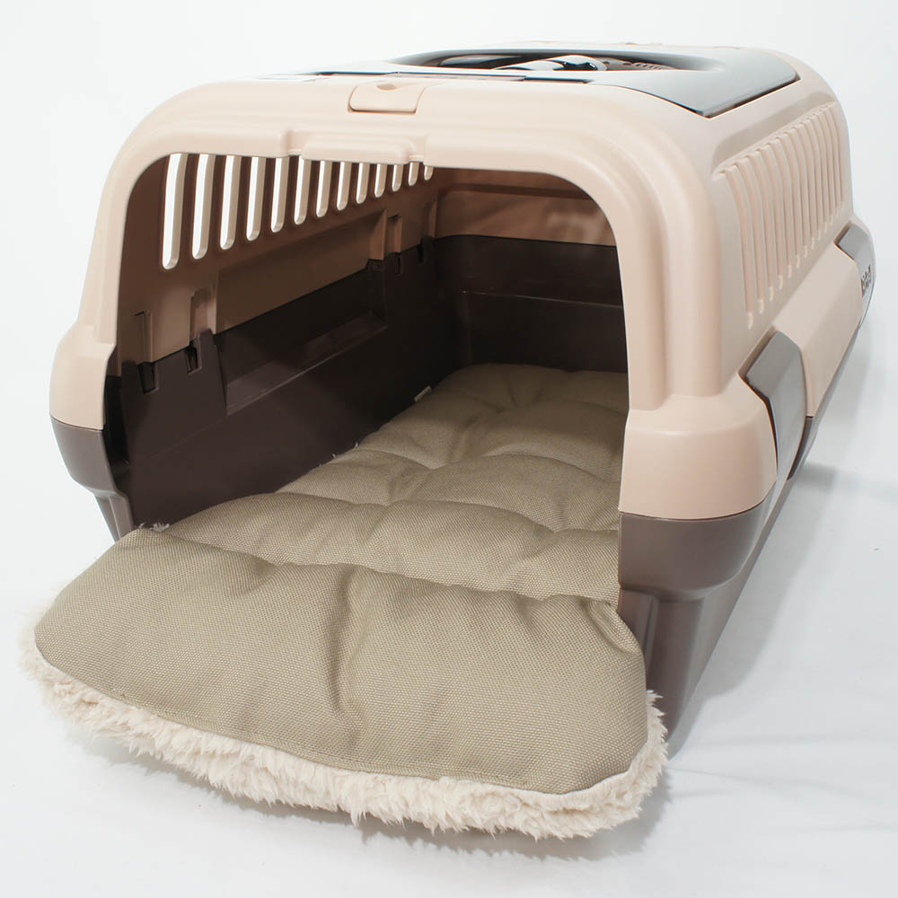 あごのせ縁無しクッション/クレートクッション カミカミ大好きちゃん用 ８号帆布生地 モカファー Sサイズ