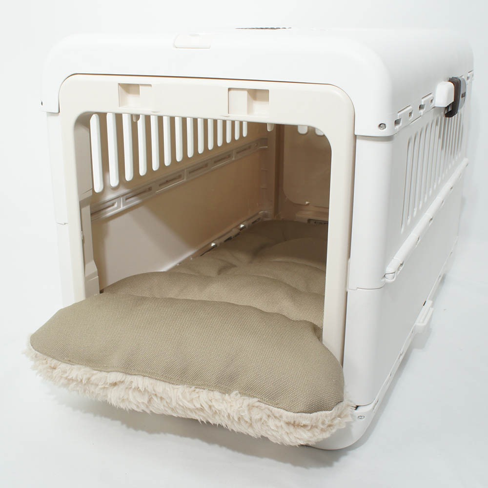 あごのせ縁無しクッション/クレートクッション カミカミ大好きちゃん用 ８号帆布生地 モカファー Sサイズ