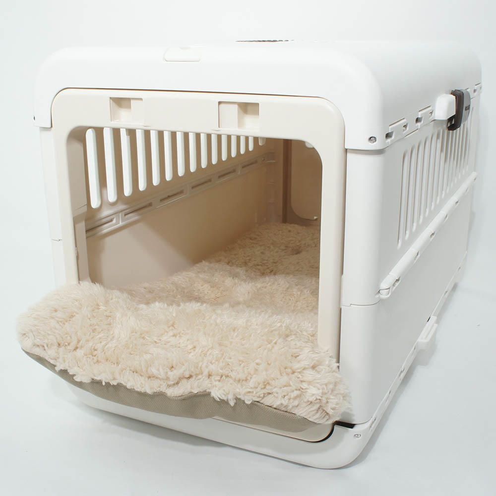 あごのせ縁無しクッション/クレートクッション カミカミ大好きちゃん用 ８号帆布生地 モカファー Sサイズ