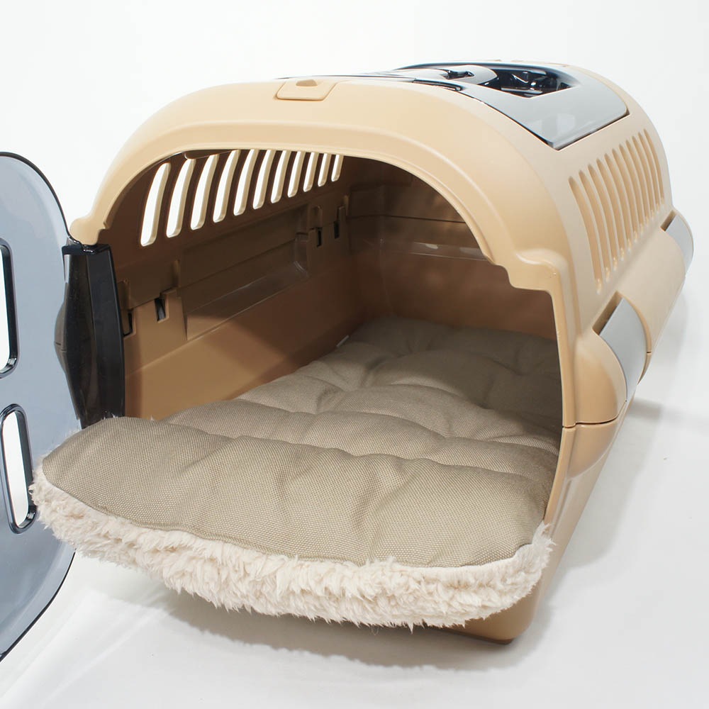 あごのせ縁無しクッション/クレートクッション カミカミ大好きちゃん用 ８号帆布生地 モカファー Sサイズ