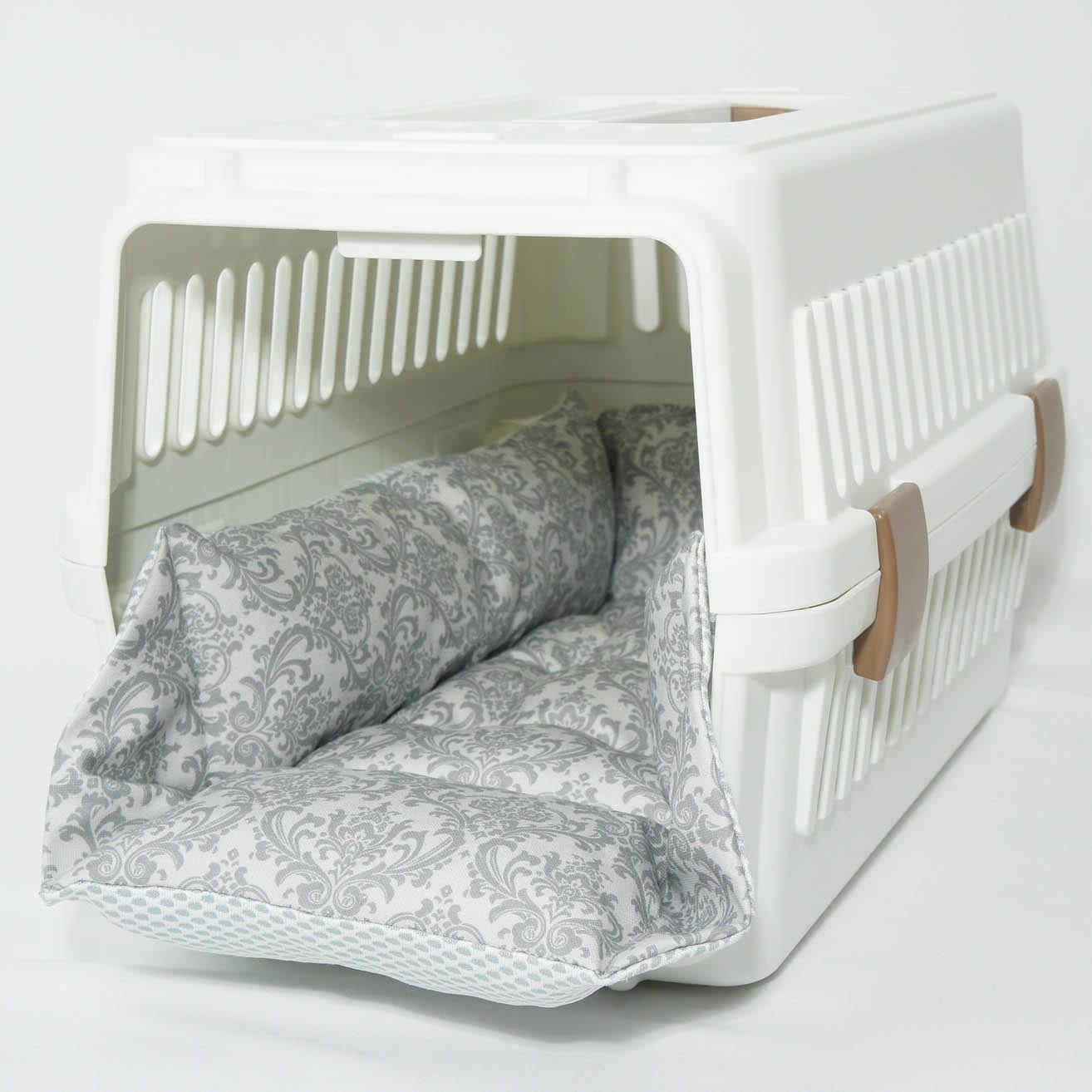 【500円OFF】DOME3レギュラー用クッションセット 夏用ぷくぷく あごのせクッション＋夏用キャリークッションベッド Sサイズ 東洋紡iCOLD 接触冷感 ダマスク グレー