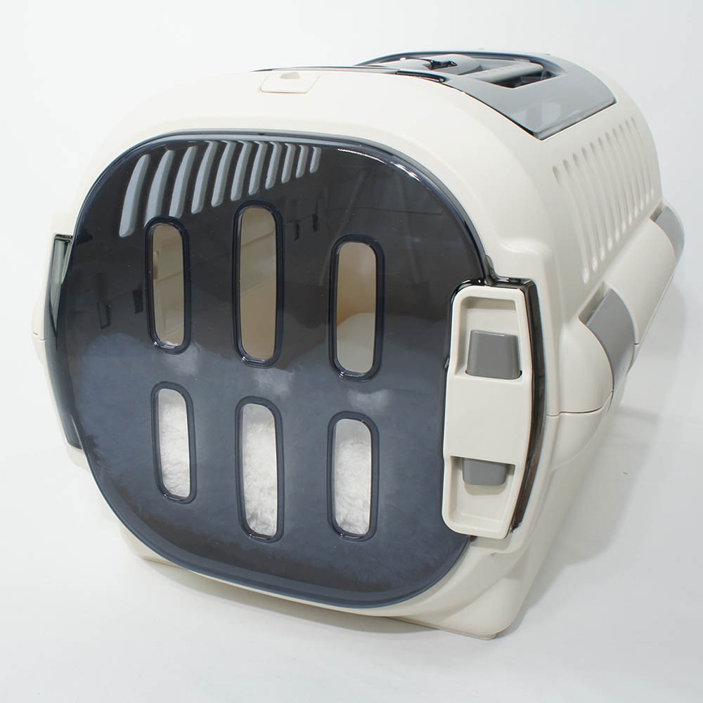 あごのせ縁無しクッション/クレートクッション カミカミ大好きちゃん用 ８号帆布生地 オフホワイトファー Sサイズ