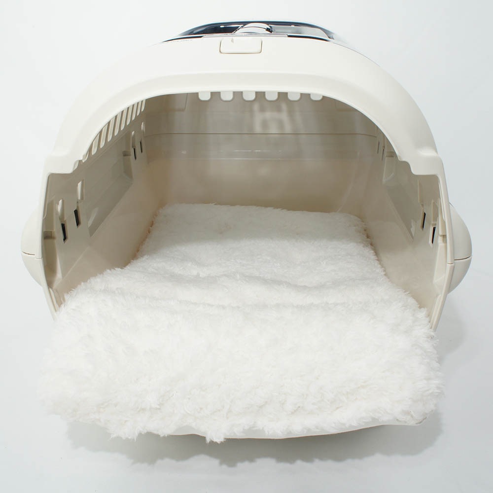 あごのせ縁無しクッション/クレートクッション カミカミ大好きちゃん用 ８号帆布生地 オフホワイトファー Sサイズ