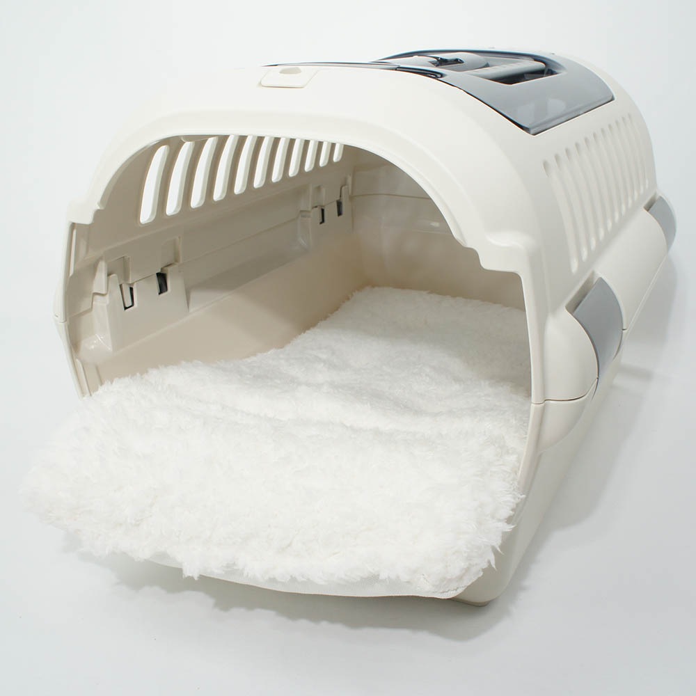 あごのせ縁無しクッション/クレートクッション カミカミ大好きちゃん用 ８号帆布生地 オフホワイトファー Sサイズ